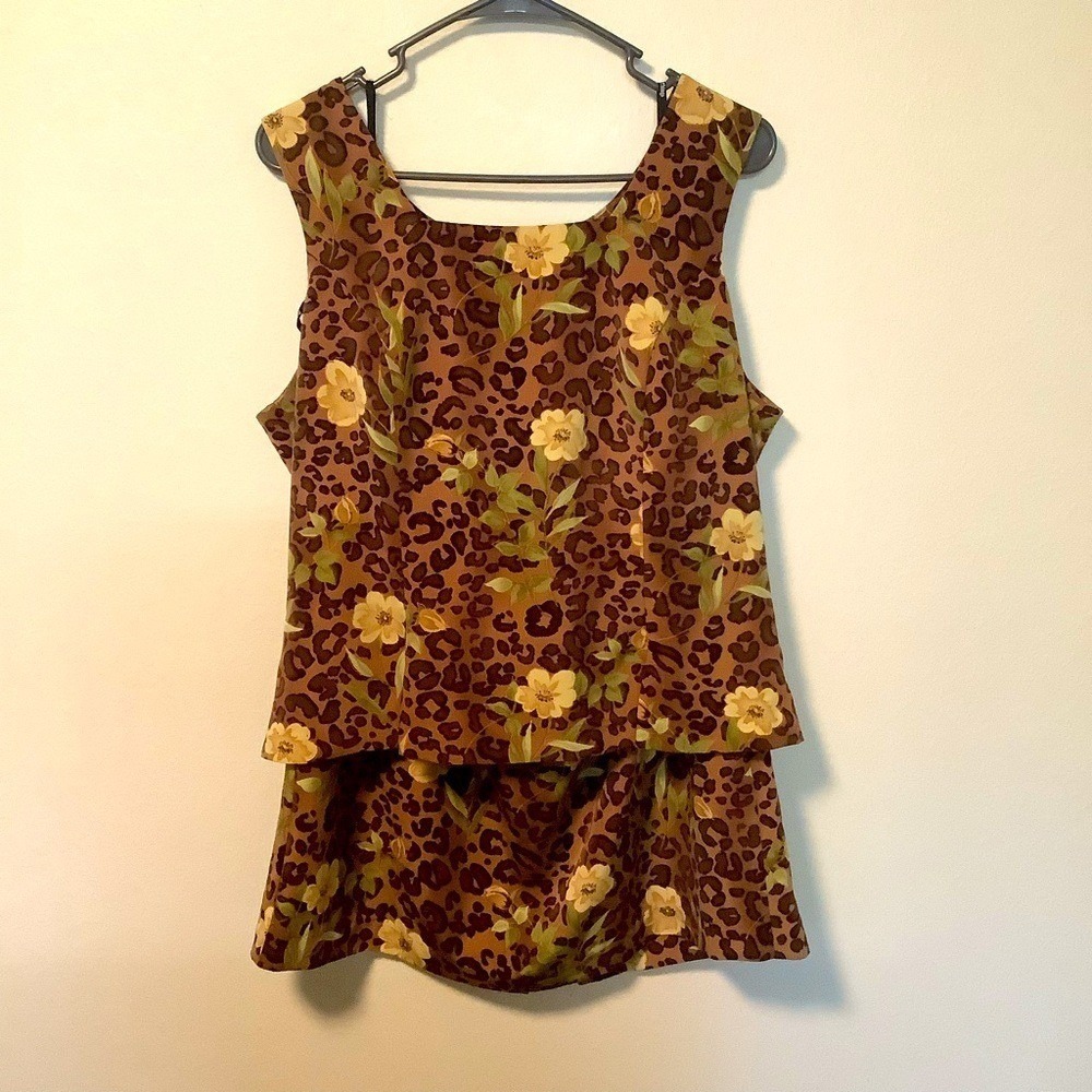 Betsy's Things Vintage Leopard Floral Print 2 Piece Set Top Skirt Size 14(931985